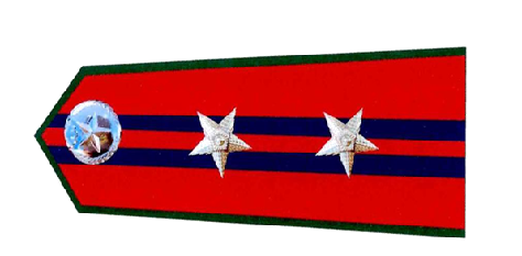 A red and blue flag with three white stars

Description automatically generated